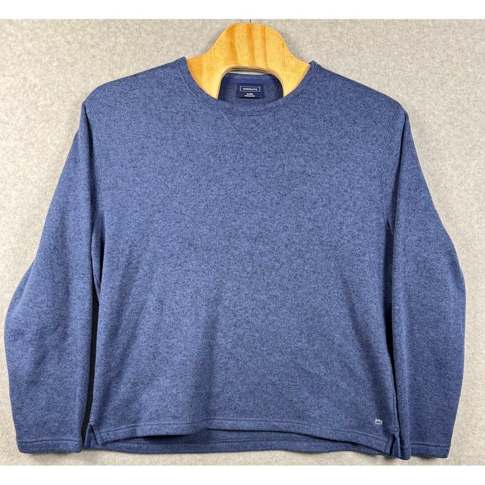 Crown & Ivy Sweater Mens XL Blue Heathered Fleece Lined Crewneck Pullover